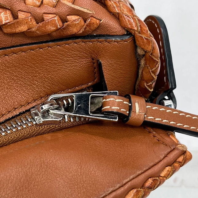 Loewe Puzzle Small Leather Woven Braided Caramel Tan Crossbody Bag