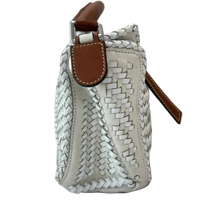 Loewe Puzzle Small Leather Woven Braided White Crossbody Bag