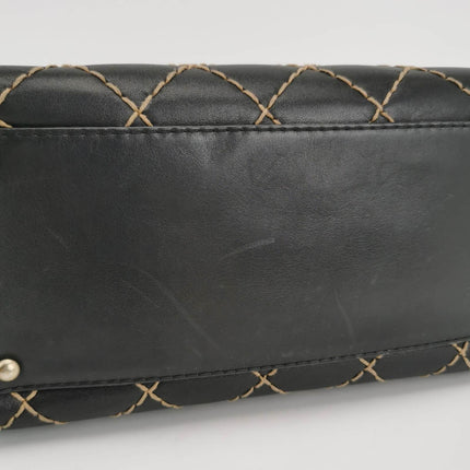 Sold Chanel Surpique Zip Around Satchel Black Quilted Wild Stitch Leather Large