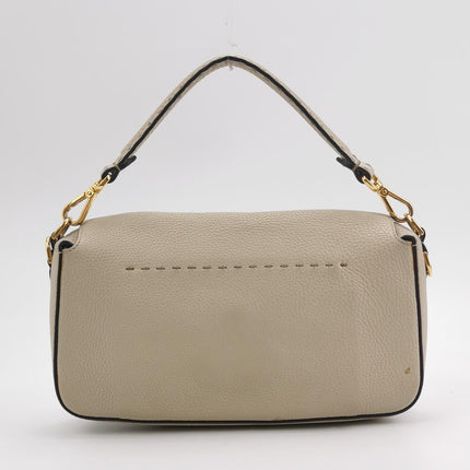 Fendi Baguette Selleria Medium White Grey Calfskin Leather Green Interior Crossbody Bag