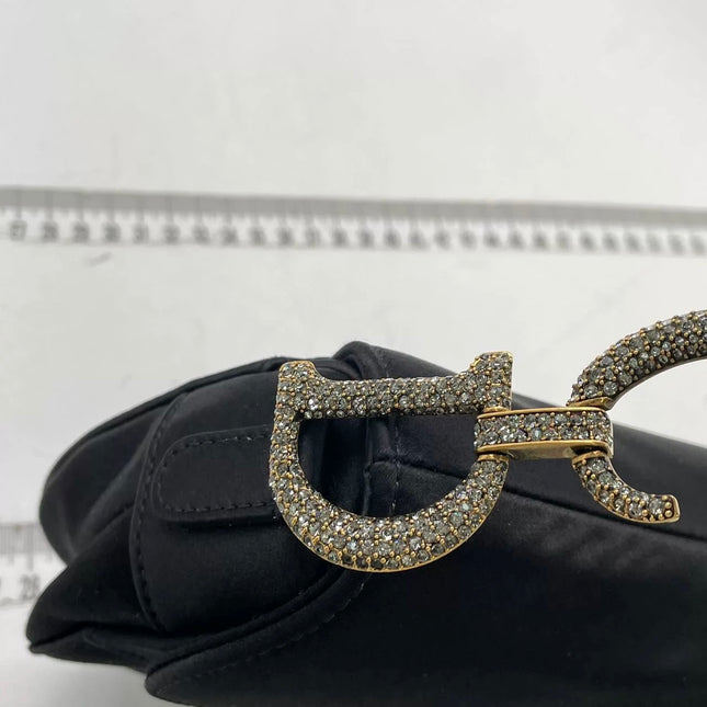 Dior Saddle Mini Silk Handbag Black with crystals