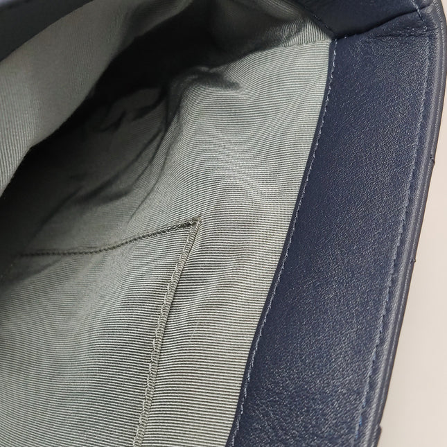 Chanel Large Single Flap Navy Calfskin Leather Cannage Stitch Silver Hardware 2012