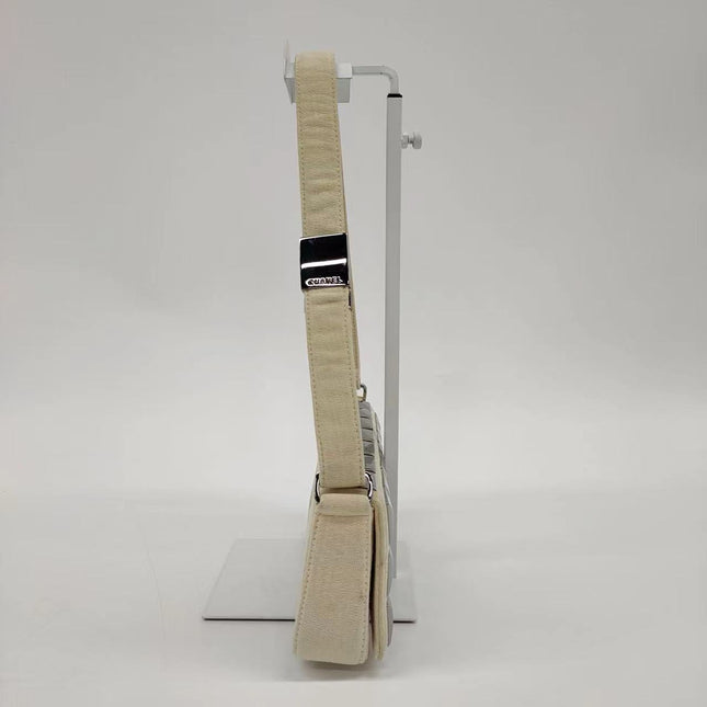 Chanel Ivory Jersey Evening Bag with Mirrored Pyramid Studs Ice Cube Chocolate Bar Shoulder Bag