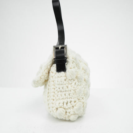 Sold Fendi Baguette Bag White Wool Pompom Shoulder Bag