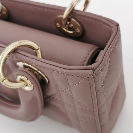 Sold Lady D-Joy Micro Handbag Dark Nude Beige Lambskin Cannage Leather No Strap