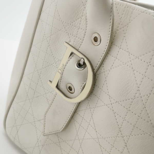 Sold Dior Cannage Leather Tote Bag White 2005 with Silver Hardware