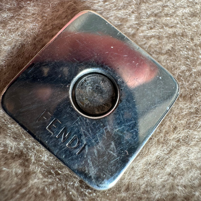 Fendi Mamma Baguette Beige Felt Fabric Silver Hardware Shoulder Bag