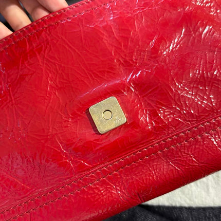 FENDI Baguette Red Crinkled Patent Leather Shoulder Bag