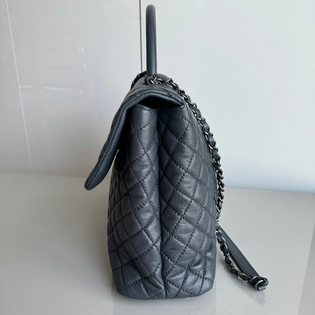 Chanel Coco Handle Maxi Grey Caviar Leather Silver Hardware 32cm, 2015-2016