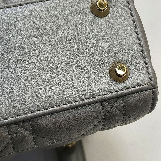Lady Dior Mini Pearlescent Grey Cannage Lambskin Gold Hardware Chain Strap