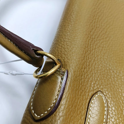 Hermes Kelly 32 Retourne Biscuit Brown Clemence Leather Gold Hardware Double Ring
