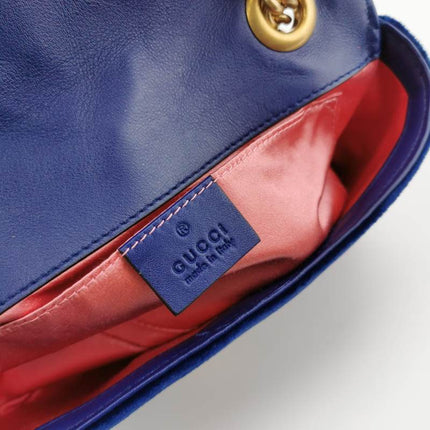 Gucci Marmont Mini Flap Navy Velvet Handbag