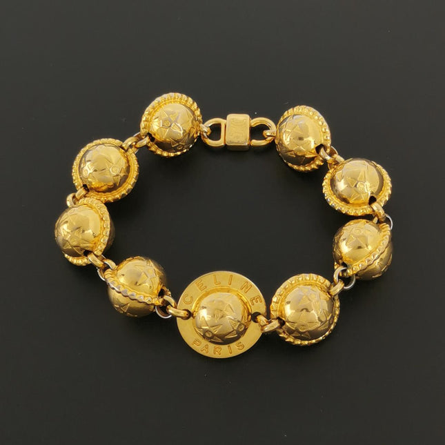 Celine 1990s Gold-tone Triomphe Planet Link Charm Bracelet