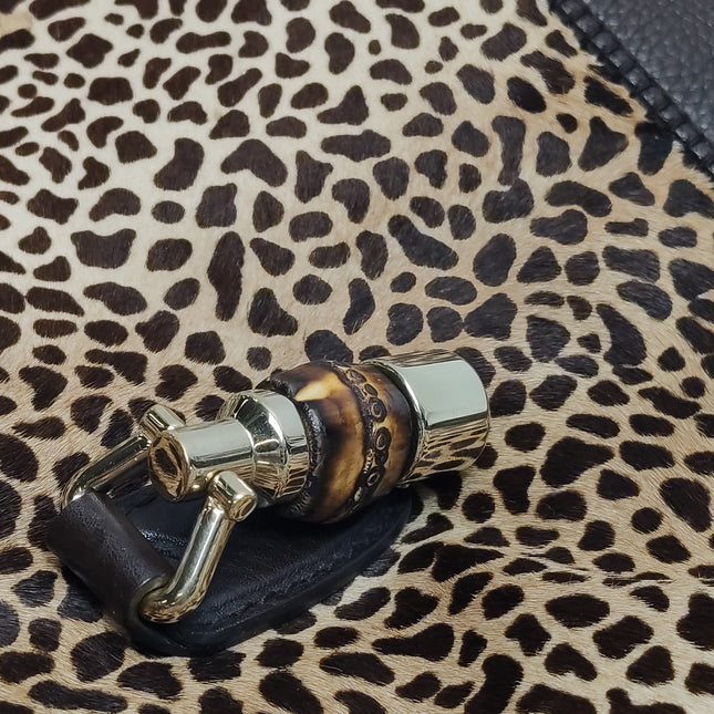 Gucci Jackie Vintage Large Leopard Print Pony-style Calfskin Brown Leather Shoulder Bag