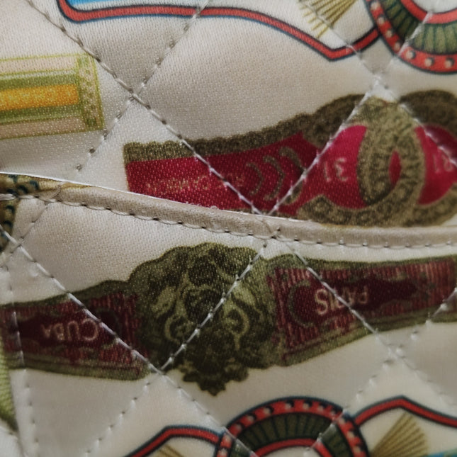 Chanel Classic Flap Mini Satin Paris Cuba Cigar Label Print Beige Multicolor, 2017