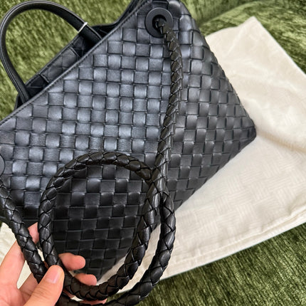 Bottega Veneta Andiamo Medium Black Intrecciato Leather Handbag