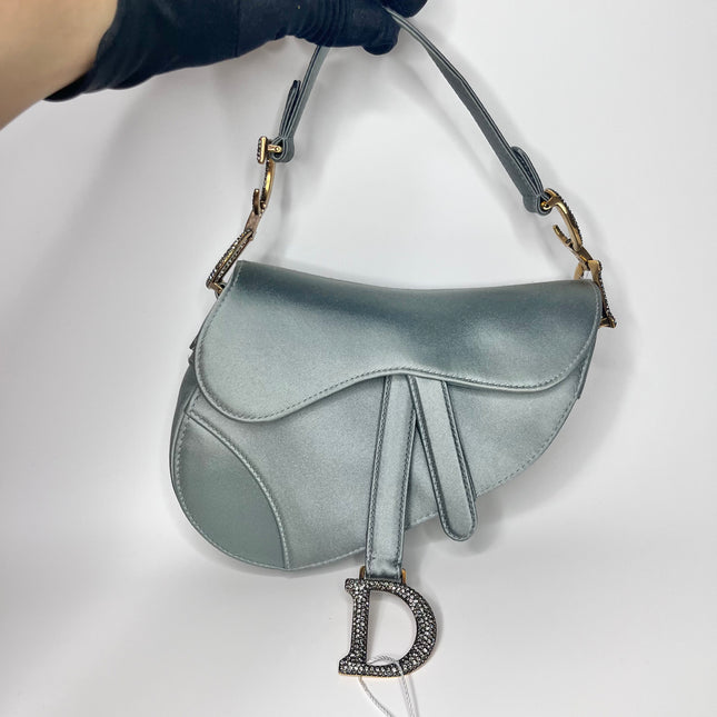 Sold Dior Saddle Mini Silk Greyish Blue with crystals