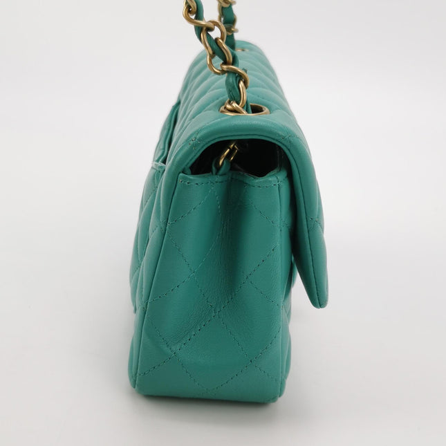 Chanel Classic Flap Mini 2018 Turquoise Blue Green Lambskin Leather Gold Hardware