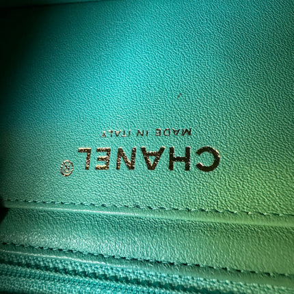 Chanel Classic Flap Mini 2018 Turquoise Blue Green Lambskin Leather Gold Hardware