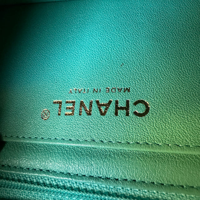 Chanel Classic Flap Mini 2018 Turquoise Blue Green Lambskin Leather Gold Hardware
