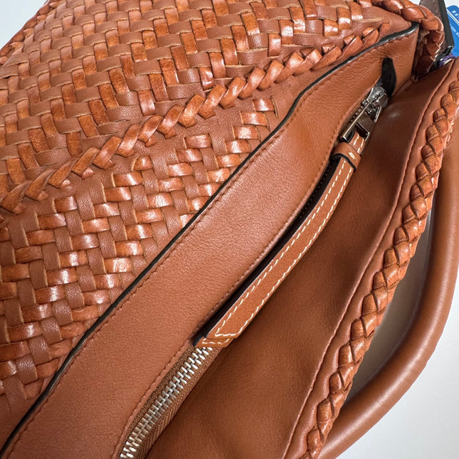 Loewe Puzzle Small Leather Woven Braided Caramel Tan Crossbody Bag