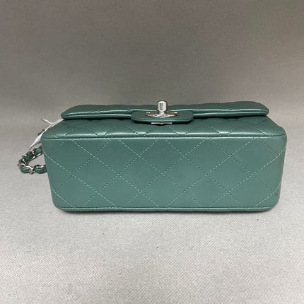 Chanel Classic Flap Mini Rectangular 2019 Green Lambskin Leather Silver Hardware