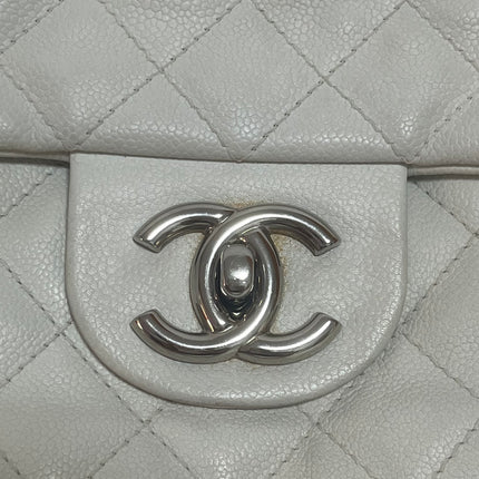 Chanel Classic Flap Maxi White Caviar Leather Silver-tone Hardware Giant CC Logo