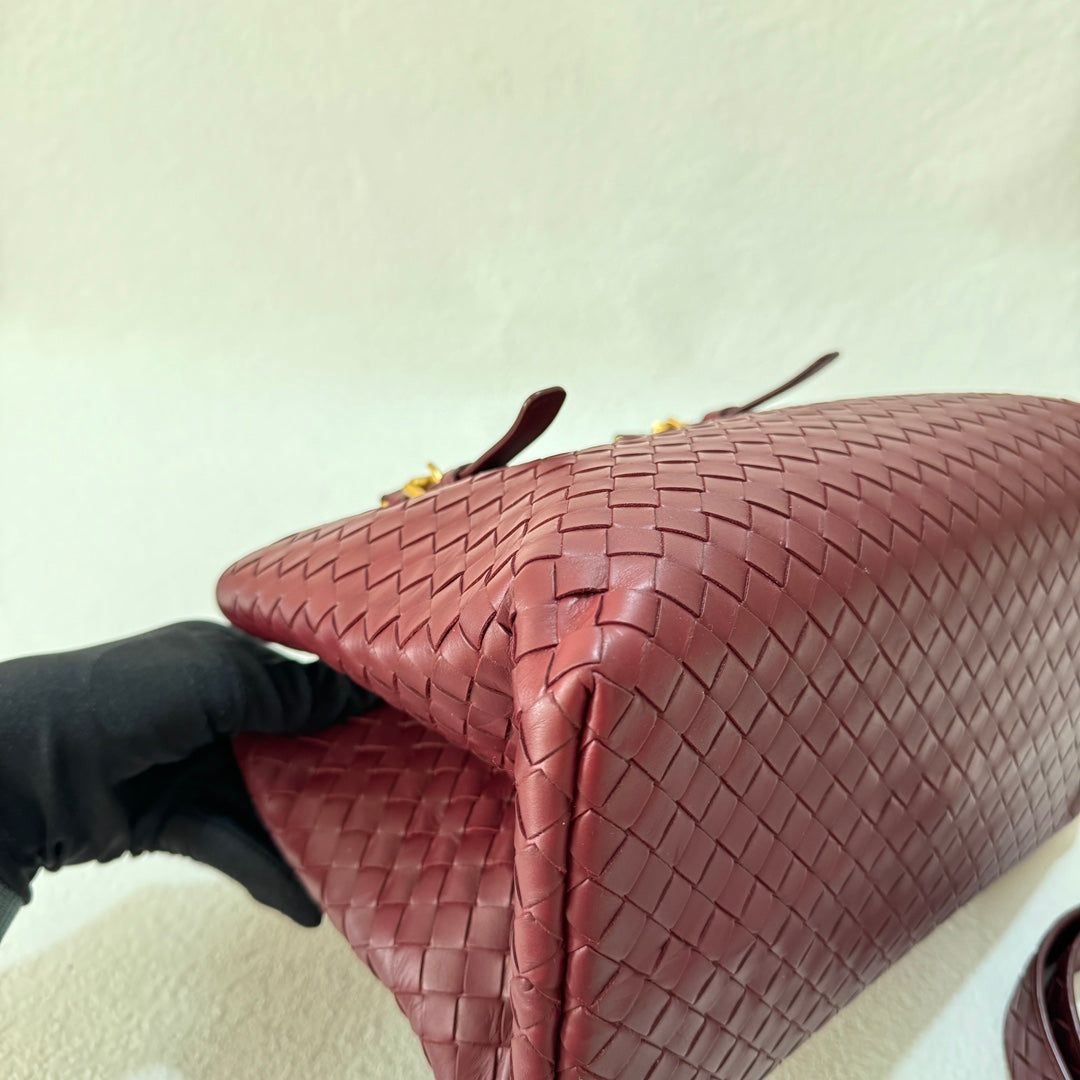 Bottega Veneta Roma Handbag Bag Intrecciato Nappa Leather Burgundy Small 30cm