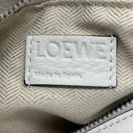 Loewe Puzzle Small Leather Woven Braided White Crossbody Bag
