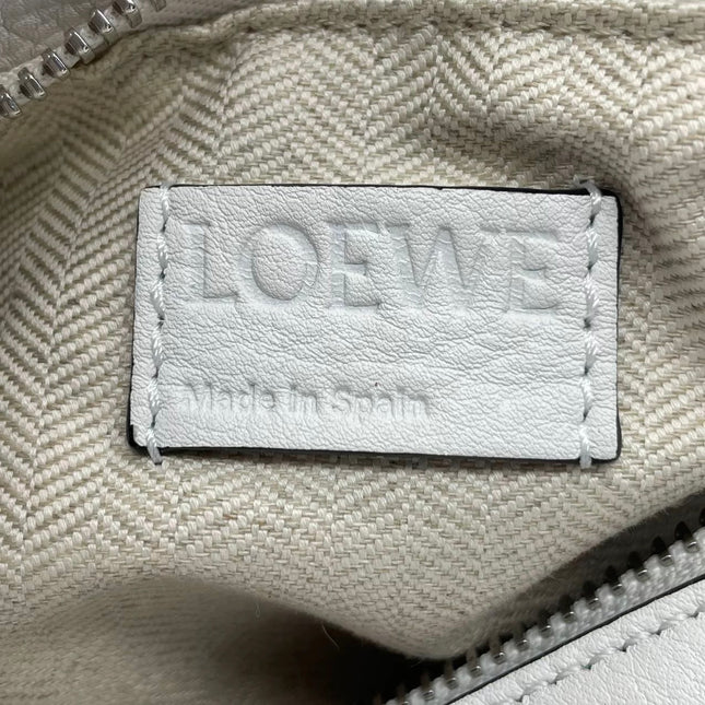 Loewe Puzzle Small Leather Woven Braided White Crossbody Bag