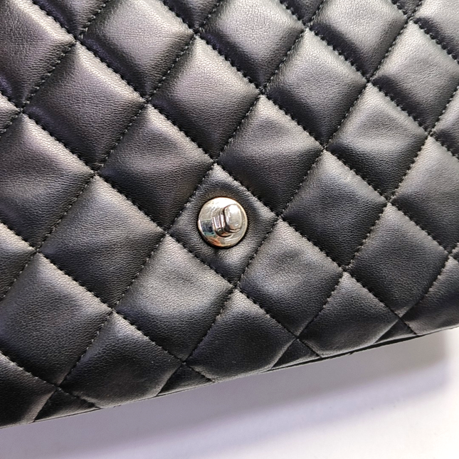 Chanel Classic Flap Jumbo Black Lambskin Leather Single Flap with Silver Hardware