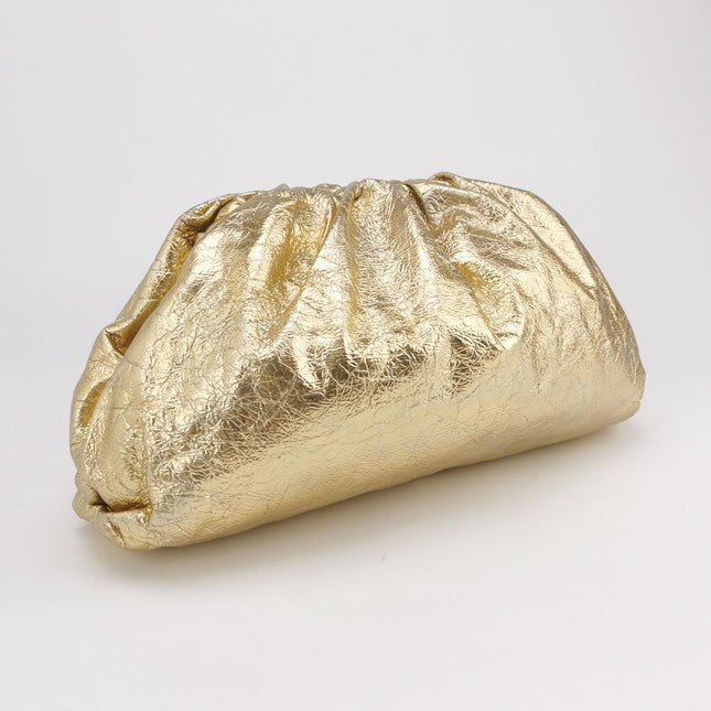 Bottega Veneta Pouch Large Metallic Gold Wrinkled Leather