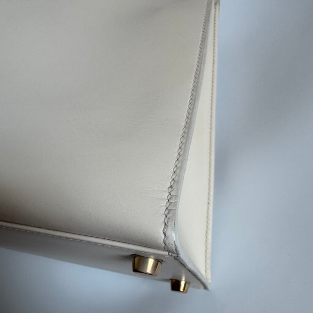 Hermes Kelly 28 Sellier Vintage White Box Leather Gold Hardware 1996
