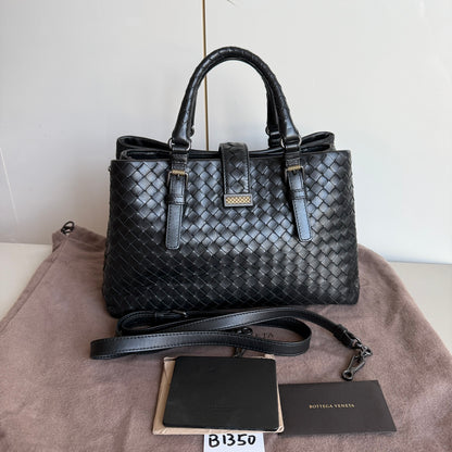 Bottega Veneta Roma Handbag Intrecciato Nappa Leather Black Small 30cm