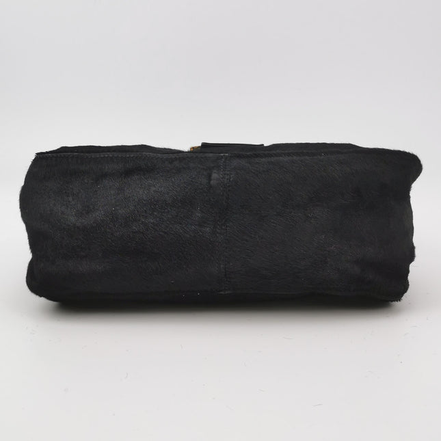 Fendi Mamma Baguette Black Ponyhair Calfskin Leather Shoulder Bag