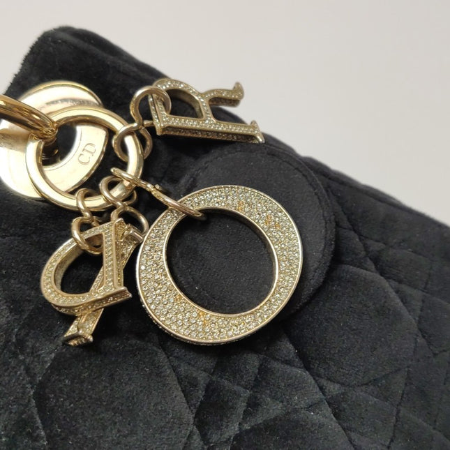 Sold Lady Dior Mini Black Suede with Light Gold-tone Hardware and Crystal Logo