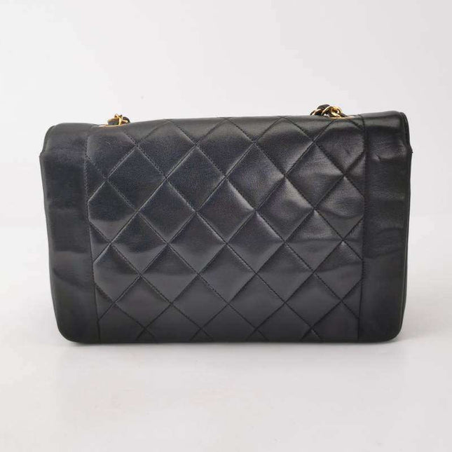 Chanel Diana CC Flap Bag 1994 Vintage Black Lambskin Leather with 24k Gold Hardware