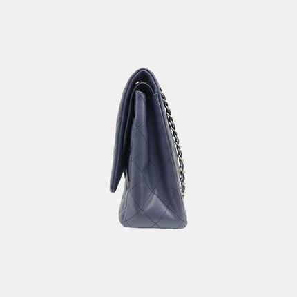 Chanel Classic Flap Maxi Ash Navy Lambskin Leather Double Flap Silver Hardware 2011