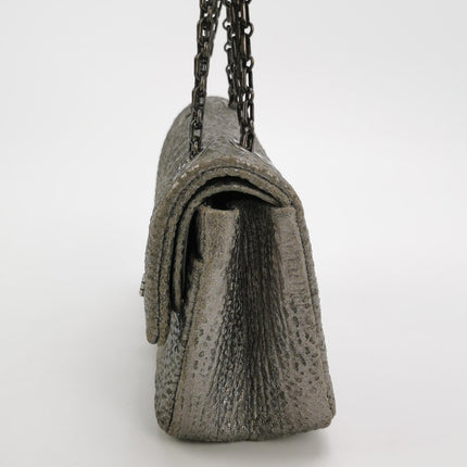 Chanel 2.55 Mini Chevron Stitching Silver Patterned Calfskin Leather Silver Hardware Flap Crossbody Bag