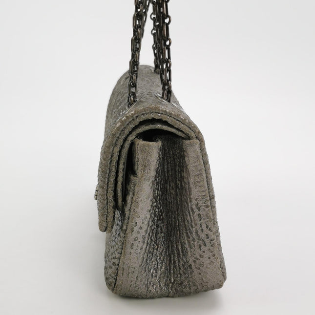 Chanel 2.55 Mini Chevron Stitching Silver Patterned Calfskin Leather Silver Hardware Flap Crossbody Bag