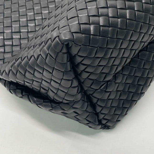 Bottega Veneta XXL Snap Tote Black Intrecciato Leather With Pouch