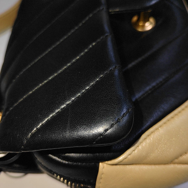 Chanel Small Bicolor Chevron Lambskin Single Flap Bag Black and Gold, 2014-15