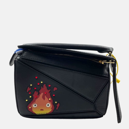 Loewe x Howl's Moving Castle Studio Ghibli Collection Puzzle Calcifer Mini Black Crossbody Bag-Luxbags