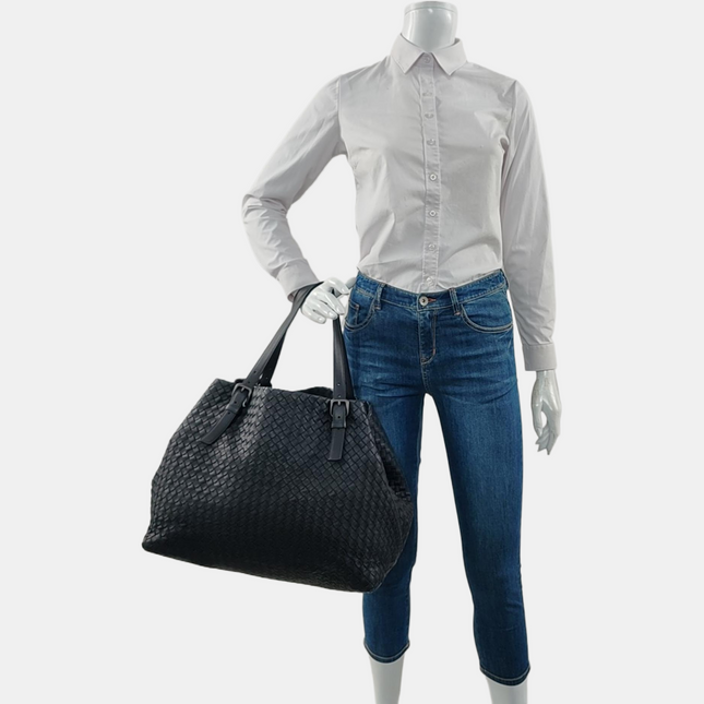 Bottega Veneta Cesta Shopper Tote Intrecciato Black Leather Large 50cm