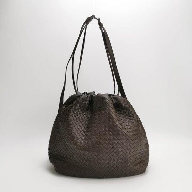 Bottega Veneta Drawstring Dark Chocolate Brown Intrecciato Leather Large Crossbody Bag