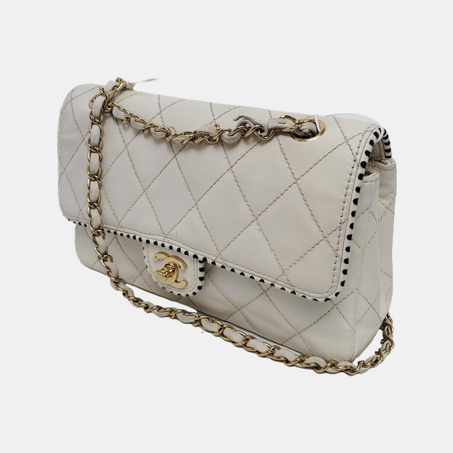 Chanel Classic Flap Medium Happy Stitch White Leather with Contrast Black Trim, 2003-04