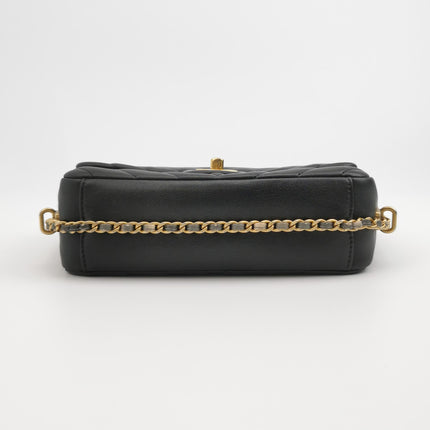 Chanel Classic Flap Mini Chevron Black Quilted Lambskin Leather Chain Around