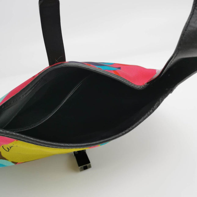 Gucci Jackie Vintage Mini Multicolor Floral Canvas Black Leather Shoulder Bag