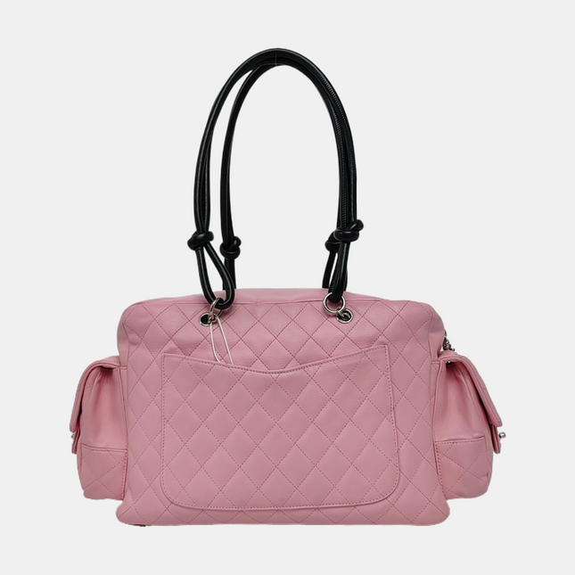 Chanel Cambon Large Pink Calfskin Leather Double Strap Handbag