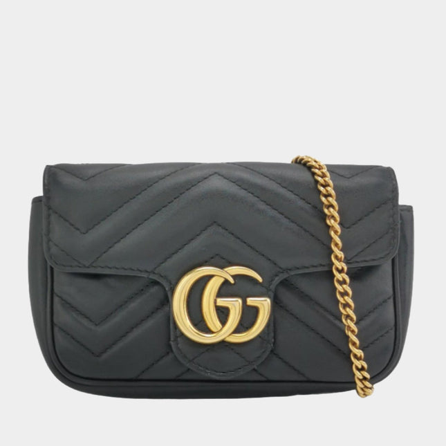 Gucci Marmont Super Mini Flap Leather Bag Black Leather-Luxbags